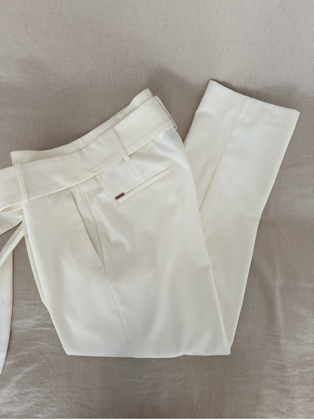 DKNY Cream Belted Ankle Pants | Fully Lined Trousers | Neutral | Classic - Picture 8 of 14